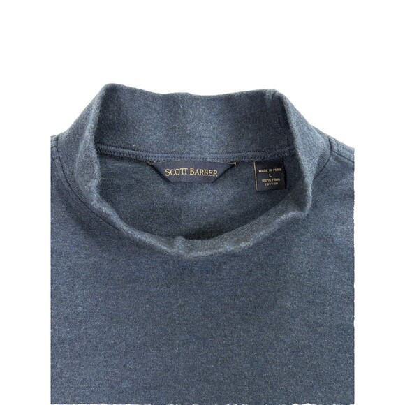 SCOTT BARBER Men's L Navy Blue Mock Neck Sweater 100% Pima Cotton Knit - Picture 4 of 10